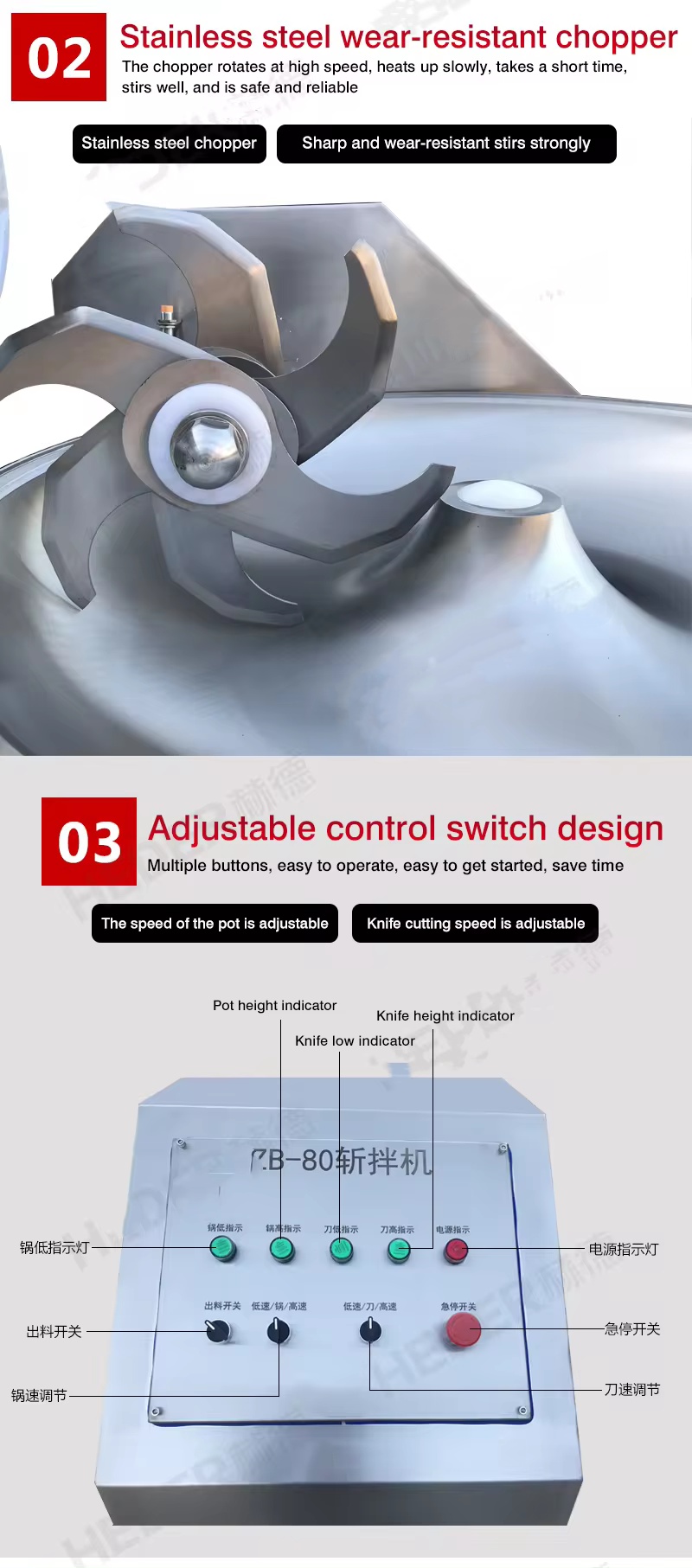 Stainless steel chopper controls. Stainless steel chopper controls.