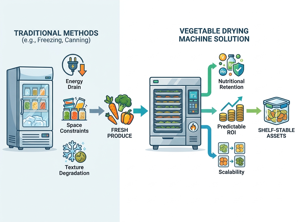 Vegetable drying machine in operation