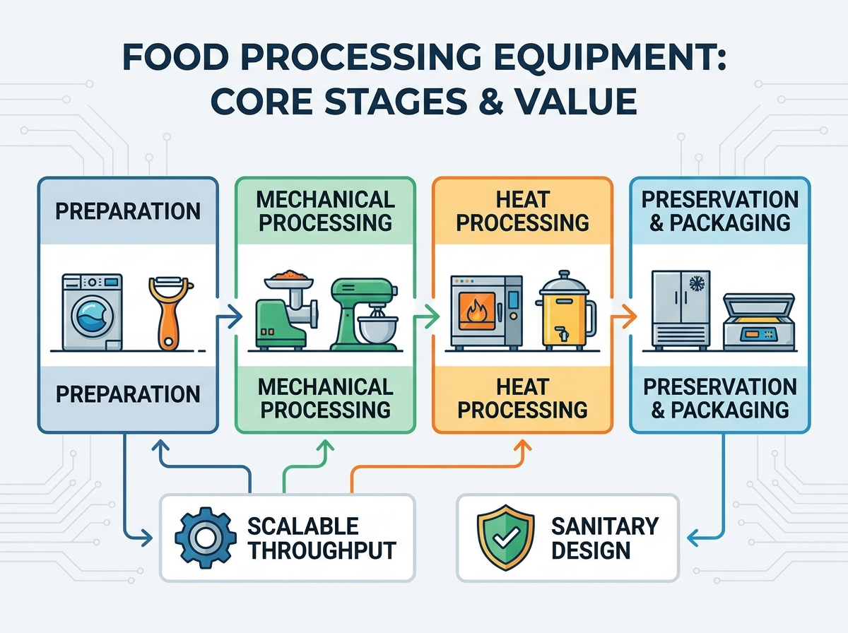 Industrial food processing equipment on a production floor